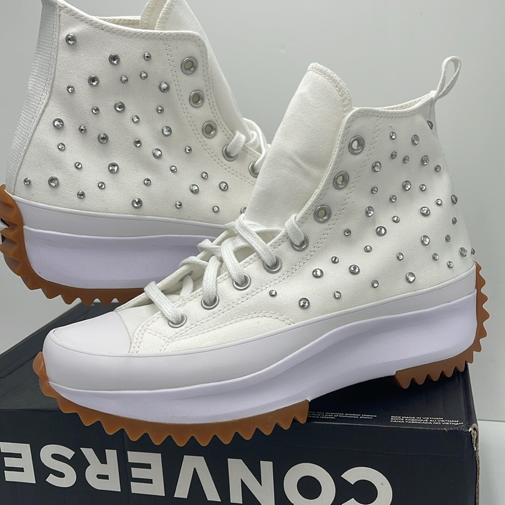 Converse Men’s High-Top Platform Sneakers A10289C RUN STAR HIKE HI WHITE/BLACK - Picture 9 of 16